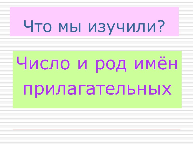 Что мы изучили? Число и род имён  прилагательных